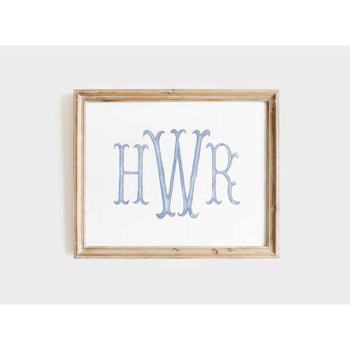 Watercolor Monogram Nursery Wall Art, Blue Nursery Wall Decor, Baby Boy Nursery Decor, Custom Nursery Wall Art, Personalized Initials Print