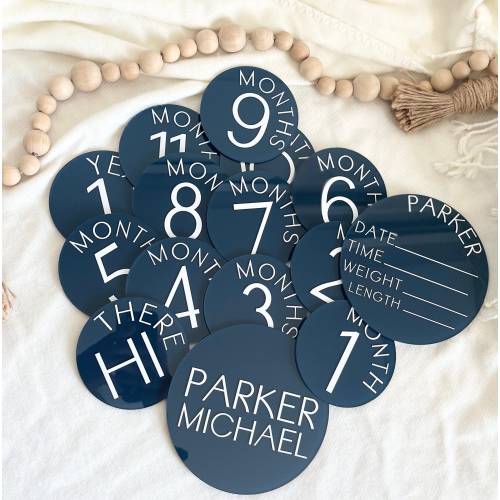 Gender Neutral Acrylic Baby Milestone Markers for Babys First Year Monthly Baby Photo Prop Custom Baby Name Plaque Hello World New Mom Gift