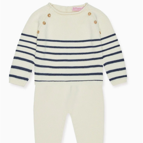 Navy Stripe Monda Cotton Baby Knitted Set | Baby Outfits | La Coqueta Kids