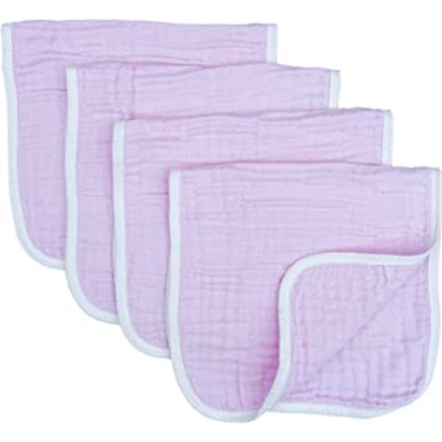 Synrroe Muslin Burp Cloths Large 20 by 10 Inches 100% Cotton 6 Layers Extra Absorbent and Soft 4 Pack Pink