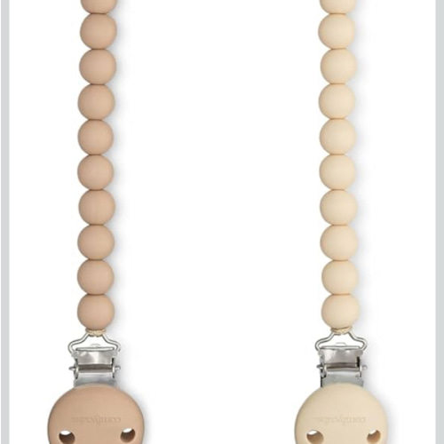 Comfy Cubs Pacifier Clips 2 Pack - 100% Food Grade Silicone Baby Pacifier Clips, BPA & PVC Free - CPSIA Certified, Lightweight and Flexible Baby Gifts - Beige & Light Beige