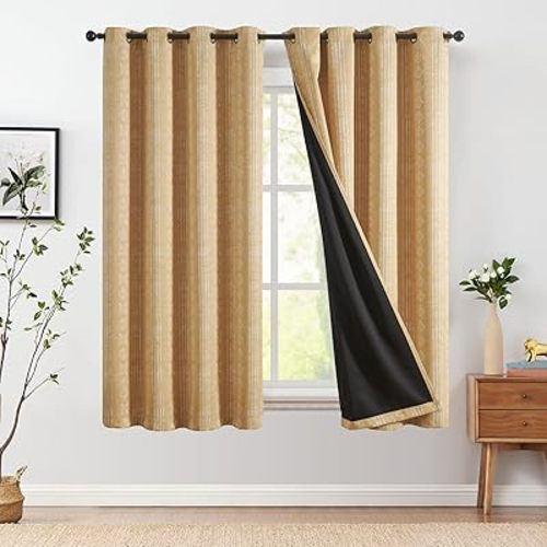 jinchan 95% Blackout Boho Curtains 63 Inch Length for Bedroom Mustard Yellow Geometric Printed Grommet Top Room Darkening Thermal Insulated Window Drapes 2 Panels