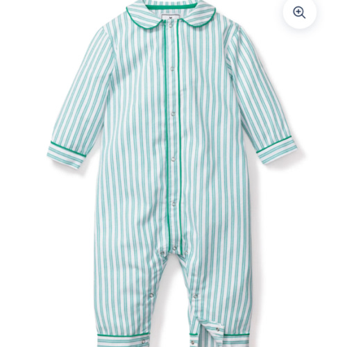 Baby's Twill Romper in Emerald Ticking
