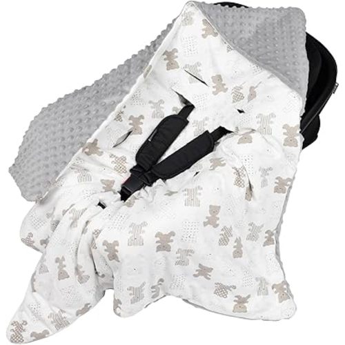 Bebamour Winter Car Seat Cover and Baby Swaddle Blanket - Newborn Wrap for Girls Boys, Warm Winter