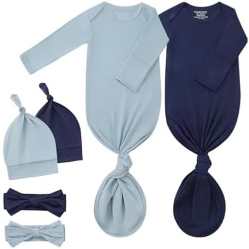Newborn Knotted Gown 2Pack, Soft Breathable Baby Sleep Gown for Boys Girls, Infant Baby Coming Home Hospital Outfit