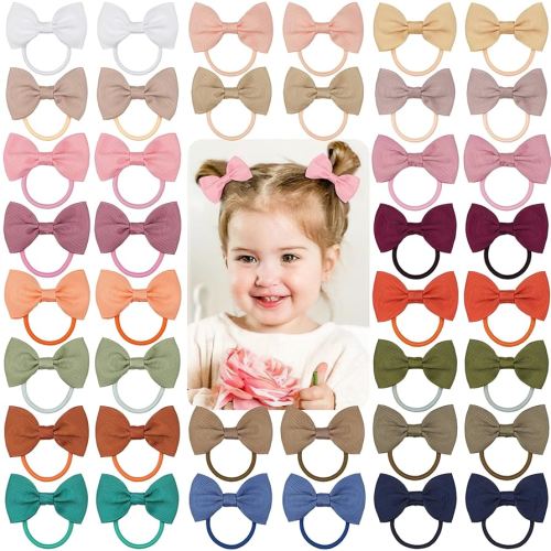 40PCS 2.75" Hair Bows for Baby Girls Thick Hair Elastics Rubber Ribbon Bands, Regular Bows for Toddler Girls, Kids & Children, Pastel Colors