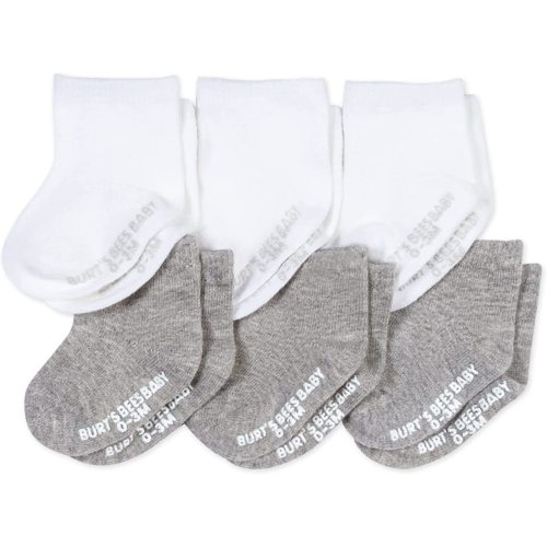 Burt's Bees Baby Socks Ankle or Crew Height Made with Soft Organic Cotton-6 Packs with Non-Slip Grips for Babies and Newborn