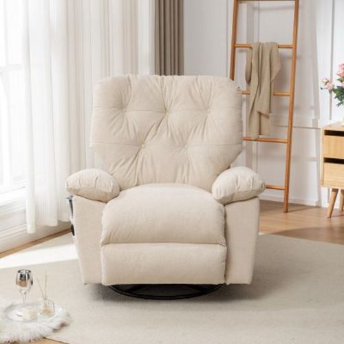Beige Glider Swivel Recliner Rocking Chair,relaxing Chair For Home Soft Lazy Boy Recliner Chair With Side Pocket For Living Room, Bedroom-cuddlewood