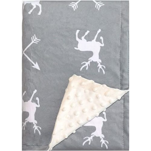 Soft Plush Deer Minky Baby Blanket for Boys Girls Unisex with Print Animal Pattern Double Layer Dotted Backing Bed Throws for Baby Crib Receiving for Newborns 30x40 Inches