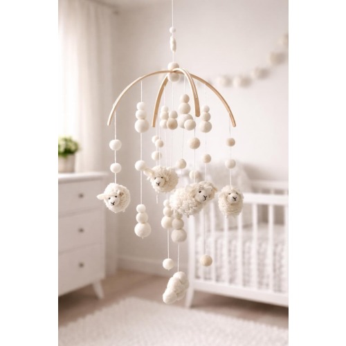 Ivory Sheep Felt Ball Baby Mobile
