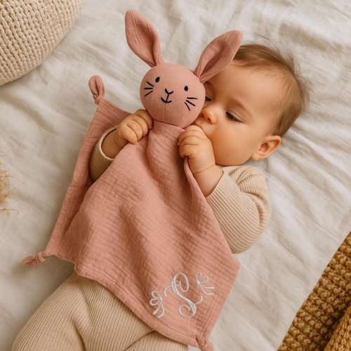 Organic Cotton Lovey, Muslin Security Blanket, Lovey, Monogrammed Lovey, Personalized Lovey, Personalized Baby Gift, Bunny Plushie, Shower