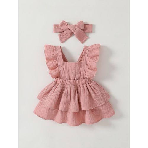 Baby Girl Newborn Ruffle Trim Layer Hem Dress With Accessory Headband