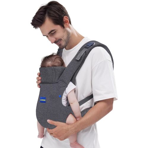 Baby Carrier Newborn to Toddler,Newborn Carrier(7-25lbs) with Head Support, Cozy Baby Wrap Carrier, with Hook&Loop for Easily Adjustable, Soft Fabric (Breathable Black) (All-Gray)