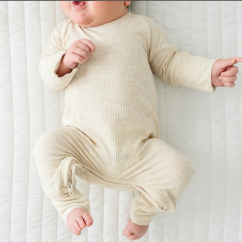 Heather Oatmeal Ribbed Crescent Zippy - Little Sleepies