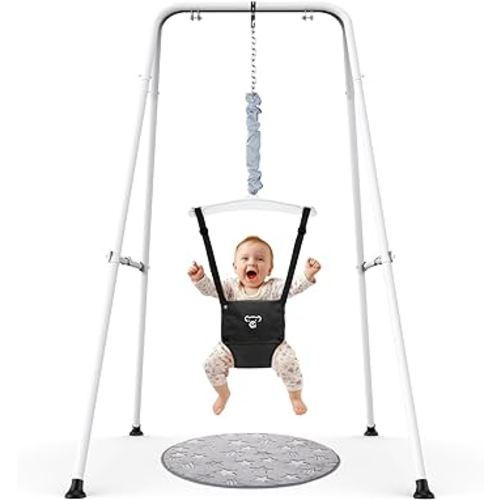 G TALECO Gear Baby Jumper with Stand,Baby Bouncer,Easy Set-Up,Baby Exerciser for Active Babies,Suitable for Indoor and Outdoor, Black (Soft Rug Include)