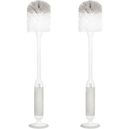 Ubbi Deluxe Baby Bottle Brush Set, Bottle Brush and Nipple Brush with Suction Cup, Baby Cleaning Essentials, Set of 2, Gray