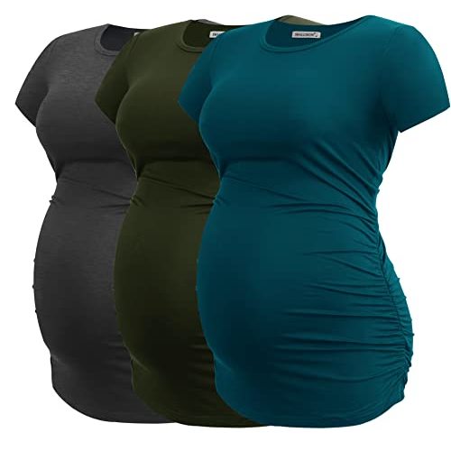 Smallshow Women's Maternity Tops Side Ruched Tunic T-Shirt Pregnancy Clothes