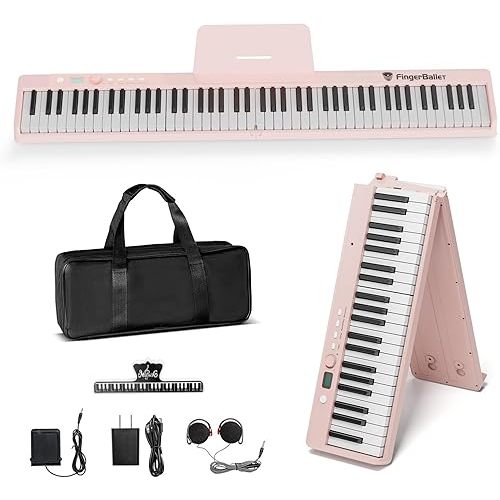 Portable Piano Keyboard, Semi-Weighted Folding Digital Piano 88 Key, Full Size, Wood Grain, Electric Piano Keyboard w/MIDI Bluetooth, Suitable for Adult, Toddler, Kids