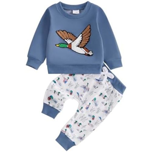 MAINESAKA Toddler Baby Boy Duck Hunting Outfit Mallard Duck Sweatshirt Jogger Pants 2Pcs Sweatsuit Set Fall Winter Clothes