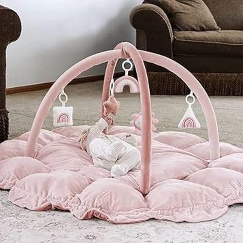5-in-1 Thick & Plush Baby Play Gym, Baby Play Mats for Floor, Tummy Time Mat with 6 Toys, Cat Bed Dog Bed, Convertible Stage-Based Developmental from Babies to Toddlers, Ball Pit, Pet Cushion Cloudico