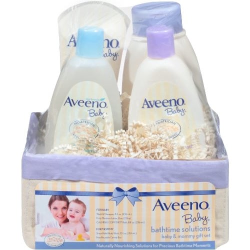 Aveeno Baby Bathtime Solutions Baby & Me Gift Set with Baby Wash & Shampoo, Calming Baby Bath, Baby Daily Moisturizing Lotion & Stress Relief Body Wash for Mom, Oatmeal, 4 Items