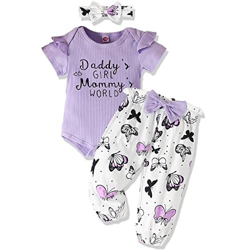 AMAWMW Newborn Baby Girl Clothes Infant Baby Ruffle Romper Pants Summer Outfits 4PCS Gifts Set Toddler Girls' Clothing