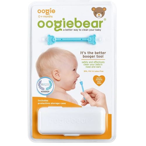 oogiebear: Baby Nose Cleaner & Ear Wax Removal Tool - Safe Booger & Earwax Removal for Newborns, Infants, Toddlers - Dual-Ended - Essential Baby Stuff, Diaper Bag Must-Have, with CASE - 1 Blue booger picker with case