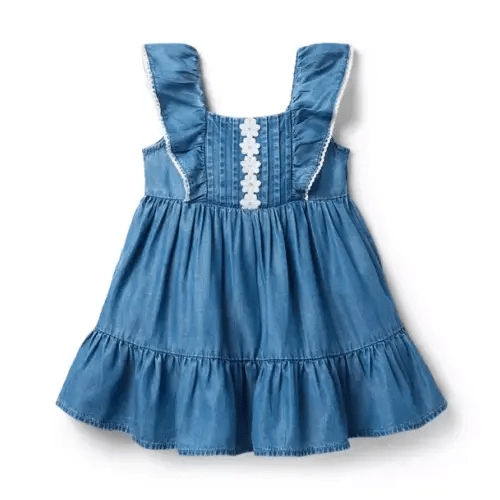 Girl Hazel Medium Wash Denim Ruffle Dress by Janie and Jack