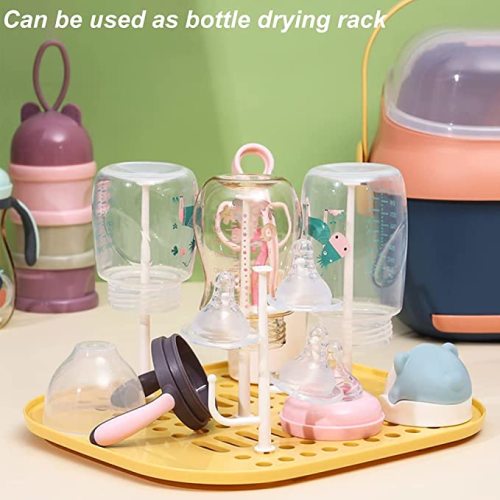 Baby Bottle Drying Rack Container with Drainer, Portable Nursing Cutlery Box Container with Cover, Bottle Holder for Baby and Toddler, Portable Kitchen Cabinet Organizer, Easy to Clean Drainer (Pink)