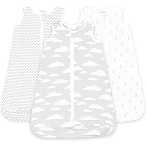 Baby Sleeping Bag - Pure Cotton Wearable Blanket for Infants - Unisex Zip Up Sack for Boys and Girls (Grey Clouds, 6-12 Months)