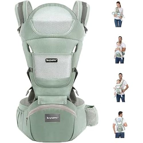 KIYUMI Baby Carrier with Hip Seat, 6- in-1 Baby Carrier Newborn to Toddler, Ergonomic M Position with Head Support and Breathable Mesh,Adjustable Removable Baby Sling Carrier (7-45 lbs) BXLU