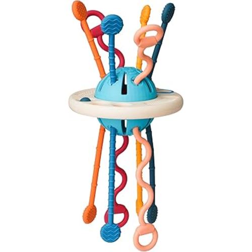 LiKee Montessori Toys for Baby 1+ Years Old, Sensory Development Toys for Toddlers 1-3, Silicone Pull String Travel Toy for 18+ Months, Gift for Baby Shower Infants Car Seat High Chair