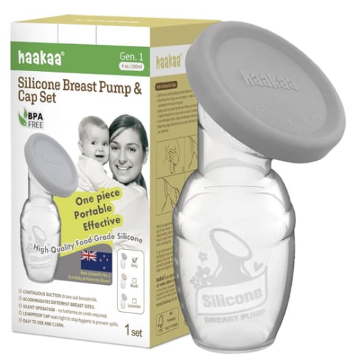 haakaa Manual Breast Pump Breastfeeding Pump with Food Grade Silicone Cap (Grey) 4oz/100ml