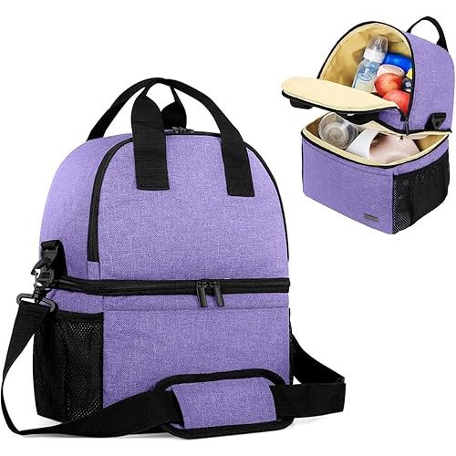 Teamoy Breast Pump Bag Tote with Cooler Compartment for Breast Pump, Cooler Bag, Breast Milk Bottles and More, Double Layer Pumping Bag for Working Moms, Purple(Bag Only)