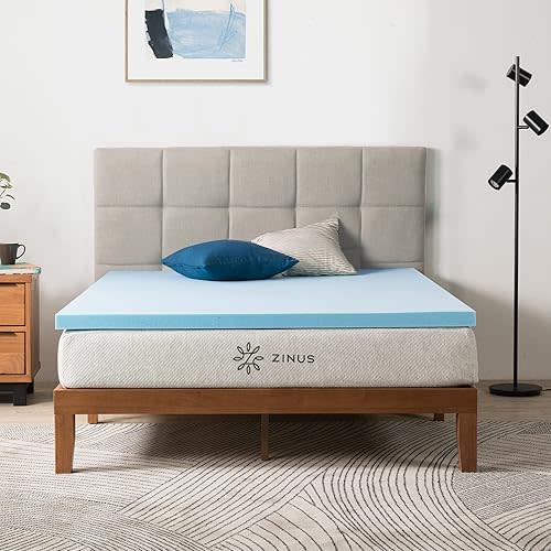 ZINUS 2 Inch Green Tea Cooling Gel Memory Foam Mattress Topper, Cooling Gel Foam, CertiPUR-US Certified, Queen, Blue