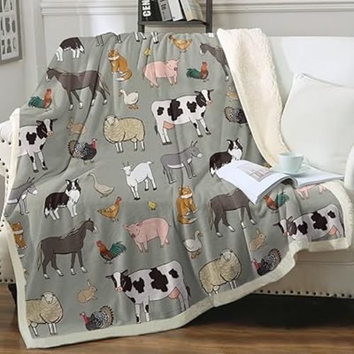 Sleepwish Cute Cow Blanket Fuzzy Fleece Blanket Furry Pig Chicken Horse Sheep Rabbit Farm Animals Blanket Sherpa Warm and Plush Throw Blanket for Bed Sofa Travel Couch Baby(30"x40")