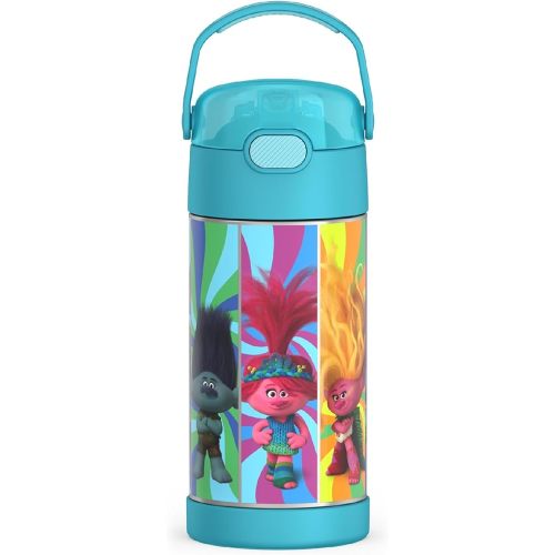 THERMOS FUNTAINER Water Bottle with Straw - 12 Ounce - Kids Stainless Steel Vacuum Insulated Water Bottle with Lid, Trolls 3