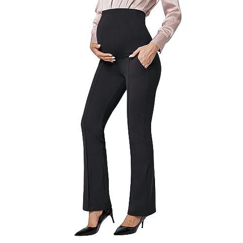 IUGA Soft Maternity Pants Over The Belly with Pockets Stretchy Maternity Clothes for Work Pregnancy Flare Maternity Leggings