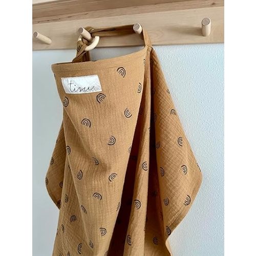 Nursing Cover for Baby Breastfeeding & Pumping | Multi Use Car Seat Stroller Cover | Breathable Soft Muslin Cotton | Breast Feeding Apron & Shawl by TISU (Caramel Brown Rainbow)