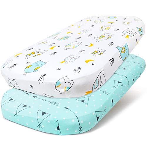 Stretchy Bassinet Sheet Set BROLEX 2 Pack Snug Fitted Cradle Fitted Sheets for Bassinet Pads/Mattress, for Boys Girls,Unisex,Ultra Soft Breathable,Arrow & Owl