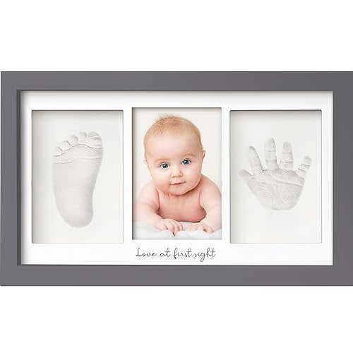 Baby Hand and Footprint Kit - Baby Footprint Kit, Newborn Keepsake Frame, Baby Handprint Kit, Personalized Baby Gifts, Nursery Decor, Baby Shower Gifts for Girls Boys(Gunmetal Gray)