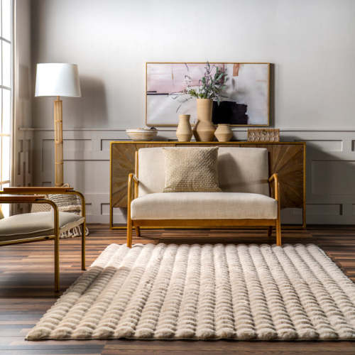 Ivana Checkered Plush Cloud Washable Rug | Beige - Rectangle - 5’ x 8’