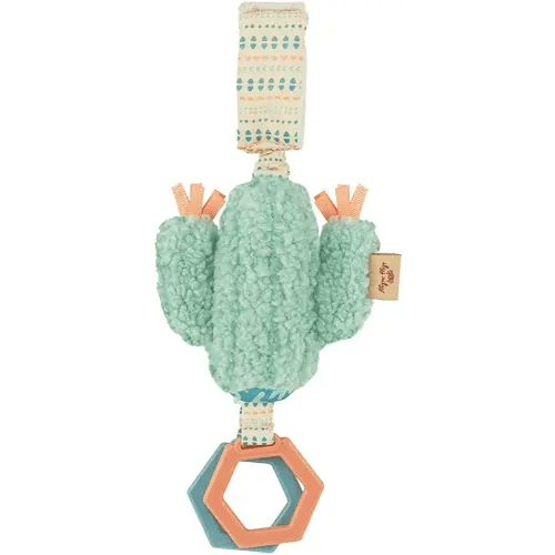 Itzy Ritzy - Ritzy Jingle Toy - Baby Hanging Toy for Activity Gym, Stroller or Car Seat; Features Jingle Sound, Hexagon Rings and Adjustable Attachment Loop (Cactus)