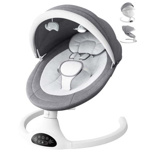 Babyomi Baby Swing ，Bluetooth Control ， 5 Speed Settings ，10 nursery rhyme,0-12Months，Gray