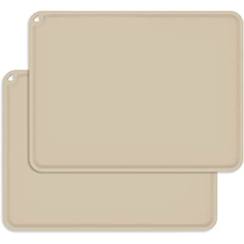 Kids Placemats, Silicone Baby Placemats for Kids Toddler Children Reusable Non-Slip Table Mats Baby Food Mats for Restaurant (2Set-Beige)