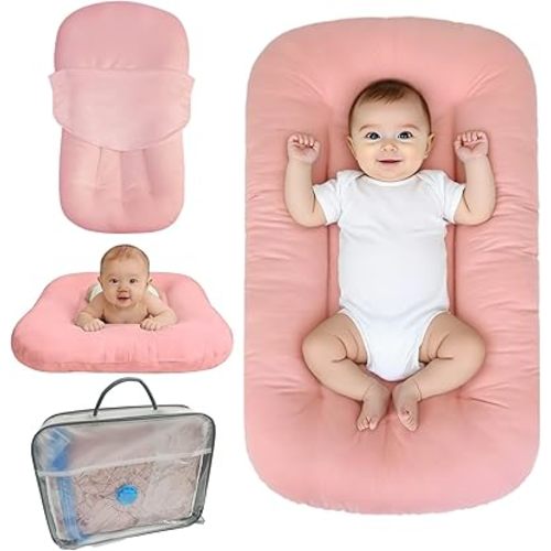 Baby Lounger for Infants Babies 0-24 Months, Bionic Organic Lounger, Soft Cotton Breathable Infant Floor Seats & Loungers for Newborn Baby Shower Gifts (Pink)