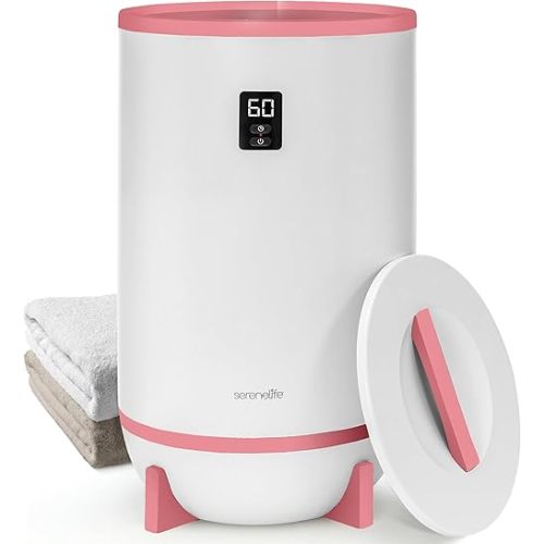 SereneLife Single Touch Towel & Blanket Warmer with Fragrant Disc Holder and LED Ring, Automatically Shut off Feature, Built-in Timer to Heat Towels for 15, 30, 45, or 60 minutes (Pink)