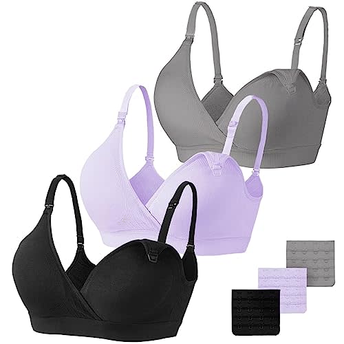 Vinfact 3 Pack Nursing Bras for Breastfeeding Seamless V Neck Maternity Bra Women Pregnancy Breastfeeding Bra