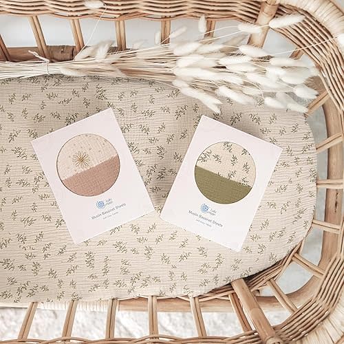 lulumoon Muslin Bassinet Sheets Baby: Cotton Bassinet Sheets Fitted for Boys and Girls - Bassinet Mattress Sheets for Oval Rectangle or Hourglass