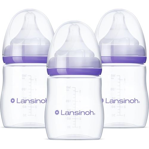 Lansinoh Anti-Colic Baby Bottles for Breastfeeding Babies, 5 Ounces, 3 Count, Includes 3 Slow Flow Nipples, Size S